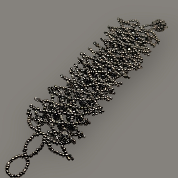 Handmade Hematite Gemstone/Glass Seed Bead Woven Stretch Bracelet Boho - Picture 5 of 10